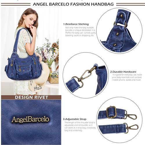 Angel Barcelo Blue PU Leather Hobo Handbag (image 3)