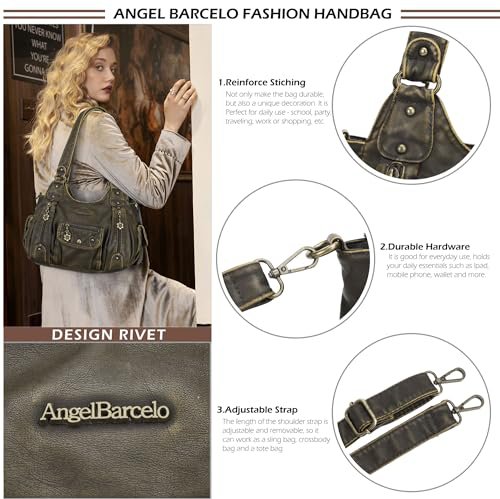 Angel Barcelo Green PU Leather Hobo Handbag (image 3)