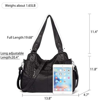 Angel Barcelo Large Black PU Leather Hobo Shoulder Bag