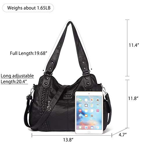 Angel Barcelo Large Black PU Leather Hobo Shoulder Bag