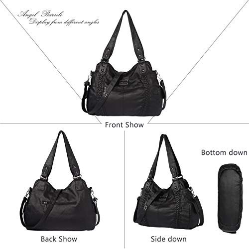 Angel Barcelo Large Black PU Leather Hobo Shoulder Bag (image 2)