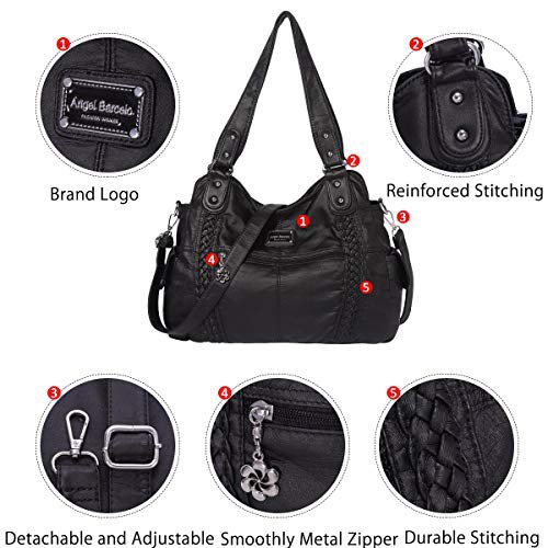 Angel Barcelo Large Black PU Leather Hobo Shoulder Bag (image 3)