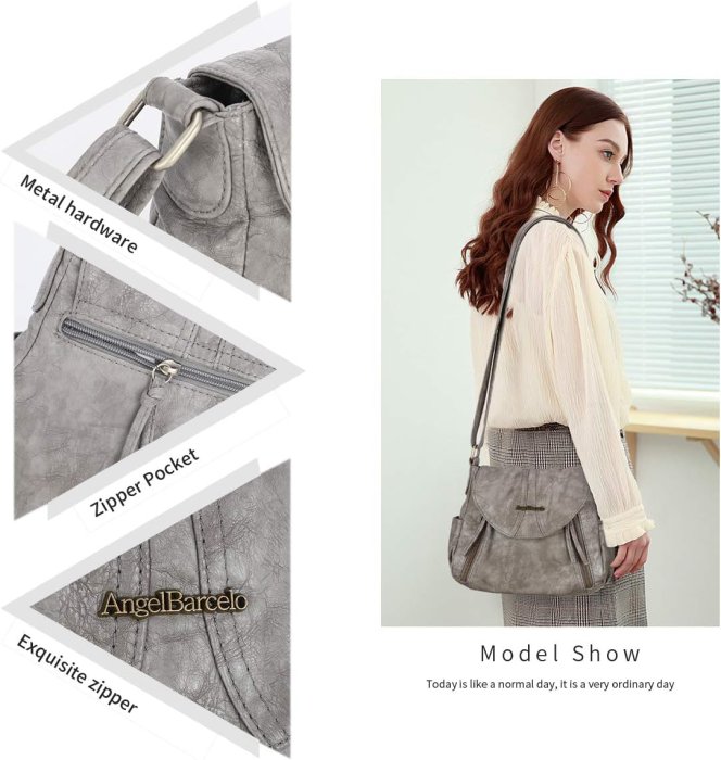 Angel Barcelo Soft Leather Crossbody Bag (Gray) (image 4)