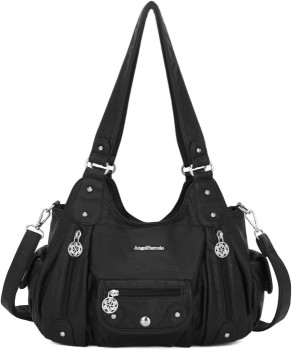 Angel Barcelo Soft PU Leather Crossbody Purse (Black) Women's Handbag