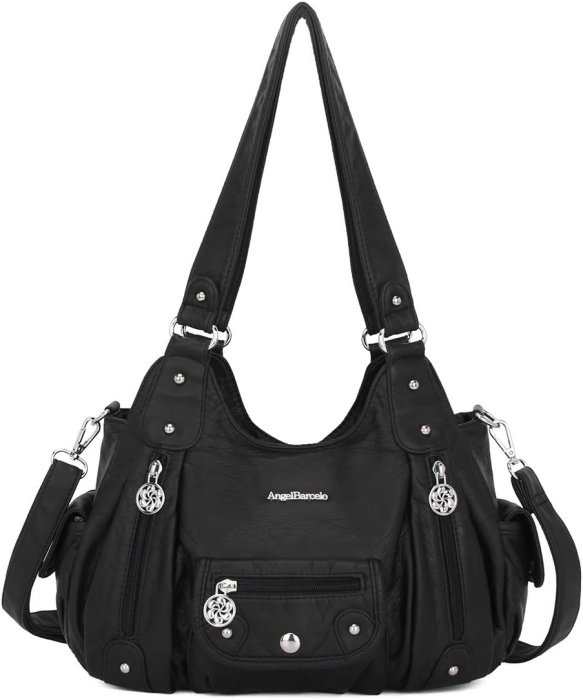 Angel Barcelo Soft PU Leather Crossbody Purse (Black) Women's Handbag