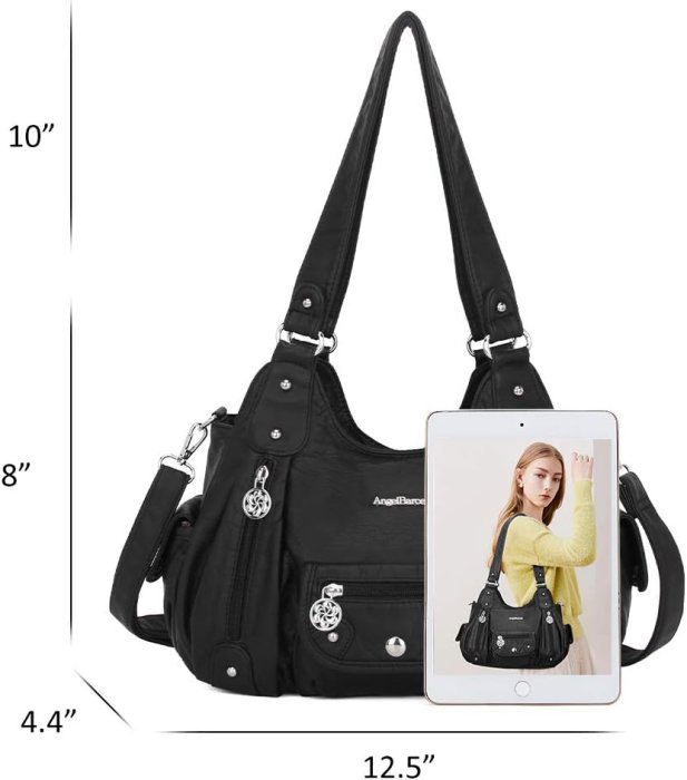 Angel Barcelo Soft PU Leather Crossbody Purse (Black) Women's Handbag (image 2)