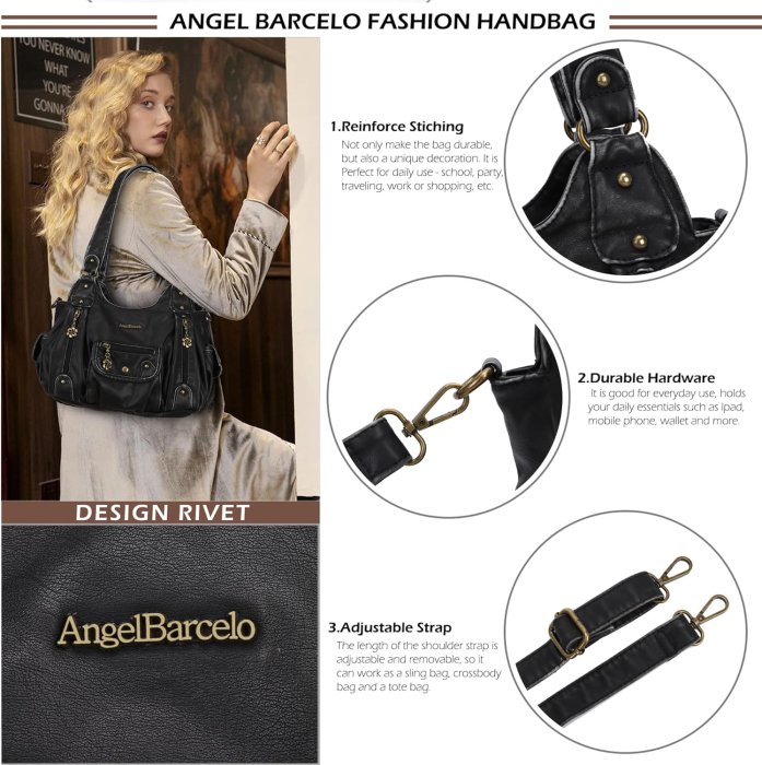 Angel Barcelo Soft PU Leather Crossbody Purse (Black) (image 4)