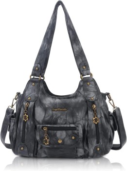 Angel Barcelo Soft PU Leather Crossbody Shoulder Bag (Black Grey)