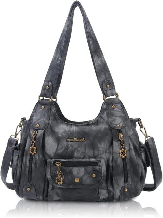 Angel Barcelo Soft PU Leather Crossbody Shoulder Bag (Black Grey)