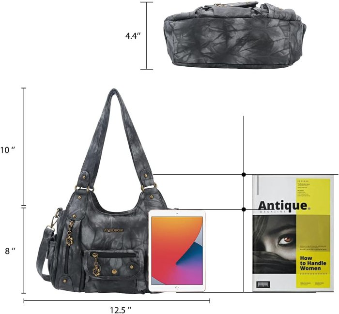 Angel Barcelo Soft PU Leather Crossbody Shoulder Bag (Black Grey) (image 2)
