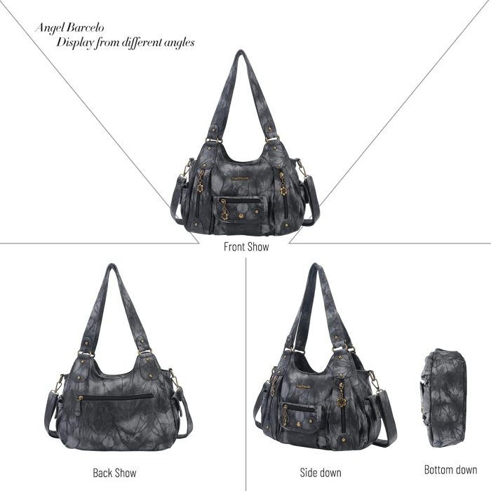 Angel Barcelo Soft PU Leather Crossbody Shoulder Bag (Black Grey) (image 3)