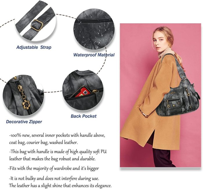 Angel Barcelo Soft PU Leather Crossbody Shoulder Bag (Black Grey) (image 4)