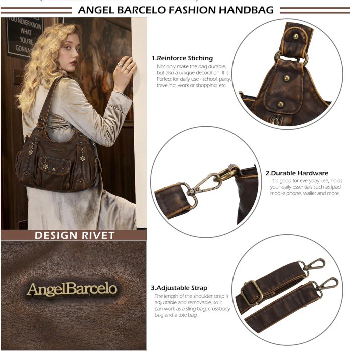 Angel Barcelo Soft PU Leather Crossbody Shoulder Bag (Brown) (image 4)