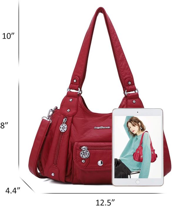 Angel Barcelo Soft PU Leather Crossbody Shoulder Bag (Red) (image 2)