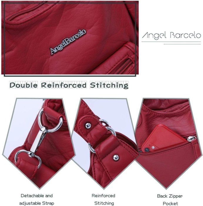 Angel Barcelo Soft PU Leather Crossbody Shoulder Bag (Red) (image 4)