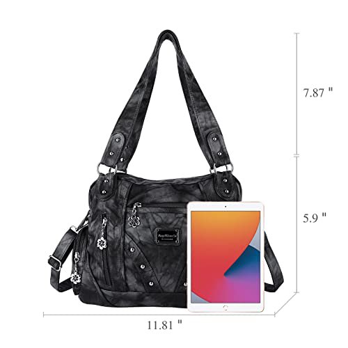 Angel Barcelo Soft PU Leather Hobo Shoulder Bag (Black/Grey)