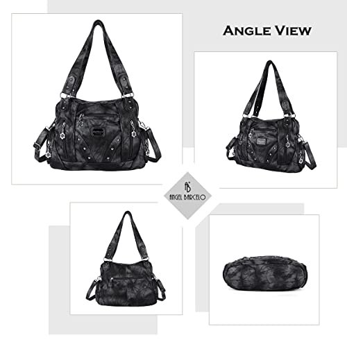Angel Barcelo Soft PU Leather Hobo Shoulder Bag (Black/Grey) (image 2)