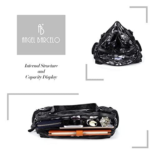 Angel Barcelo Soft PU Leather Hobo Shoulder Bag (Black/Grey) (image 4)