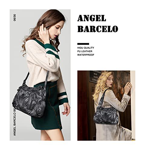 Angel Barcelo Soft PU Leather Hobo Shoulder Bag (Black/Grey) (image 5)